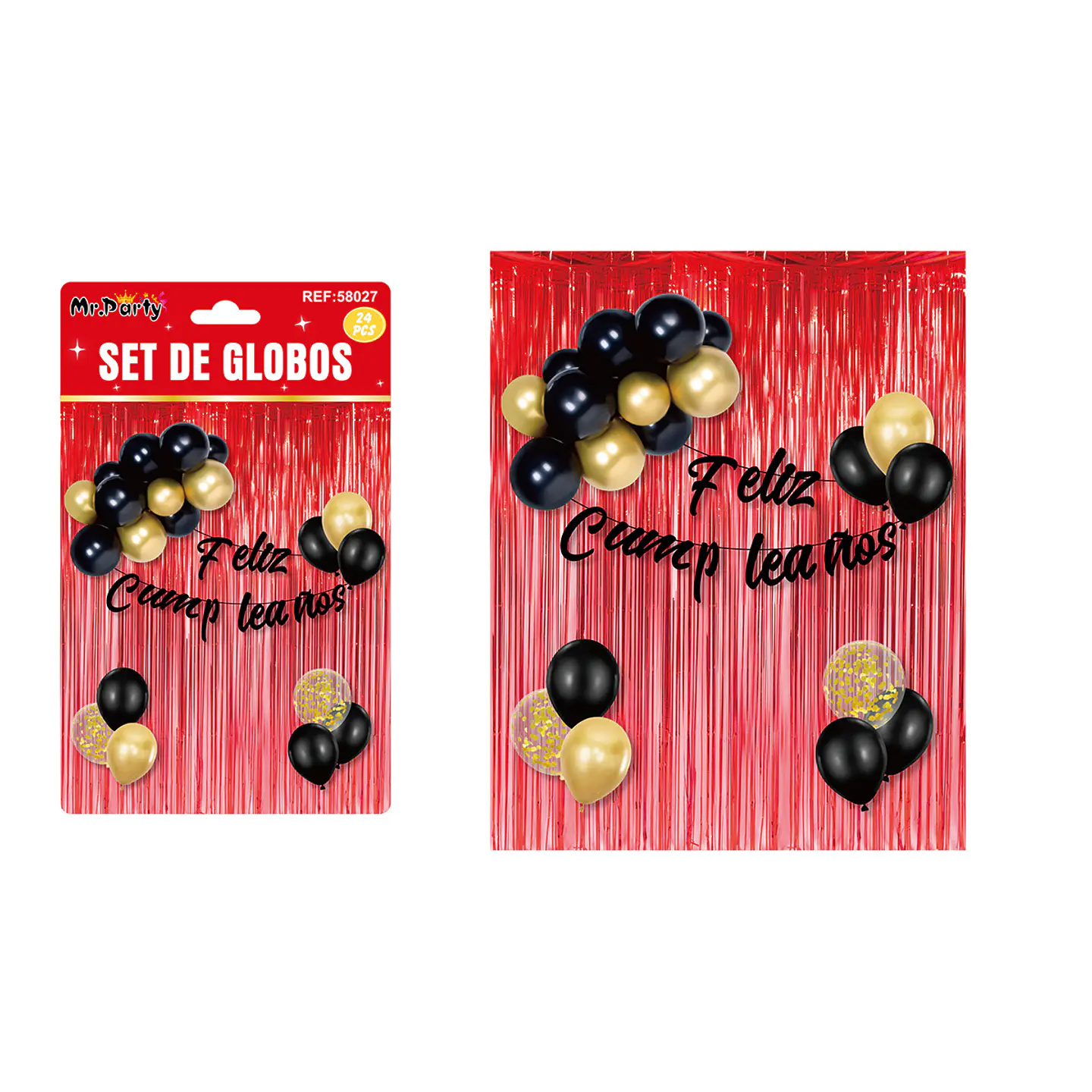 Set de globos y guirnalda con cortina metálicas rojo 24pcs 1