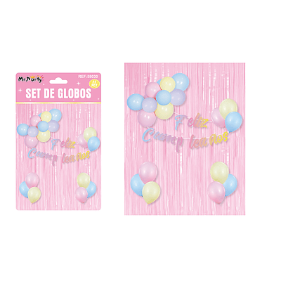 Set de globos y guirnalda con cortina metálicas rosa 22pcs
