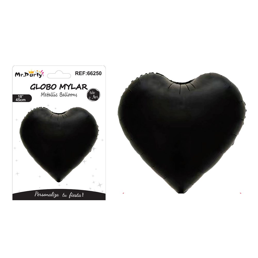 Globo metálico corazón negro 45cm