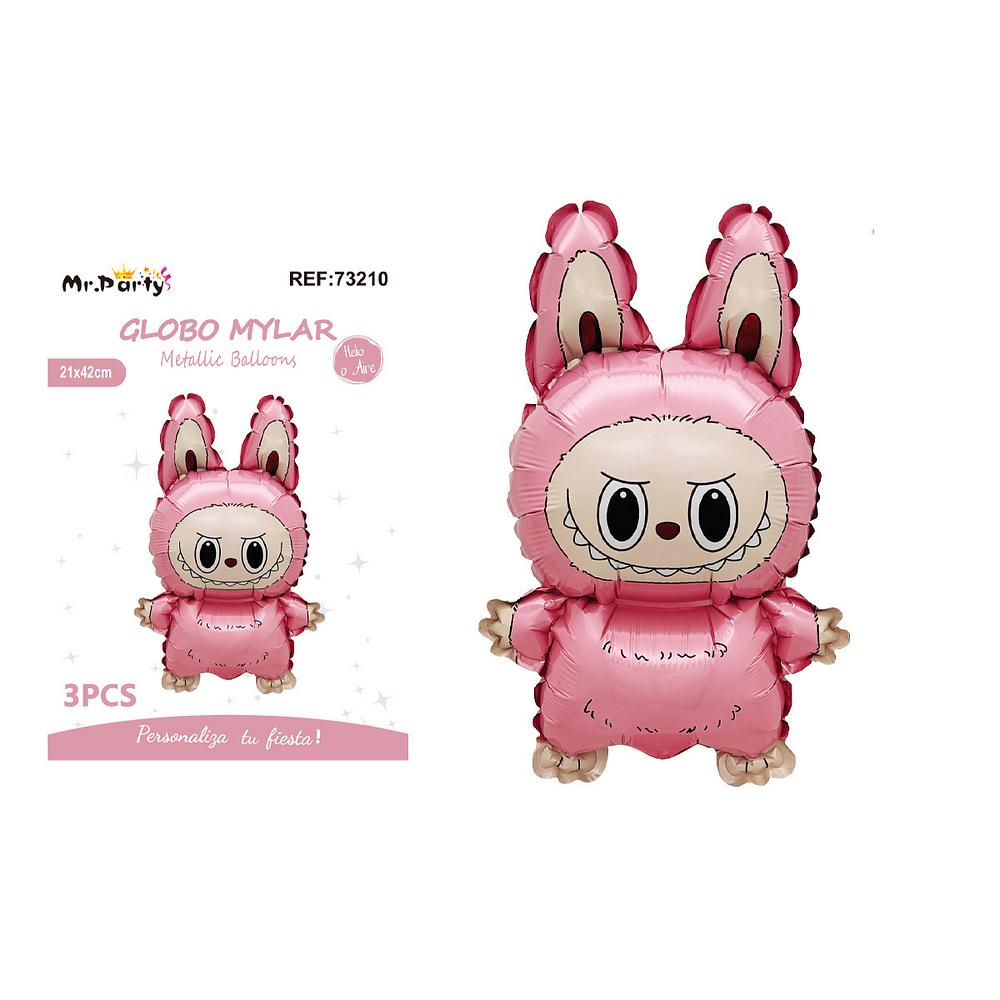 Mini globo metálico Labubu rosa 21*42cm 3pcs