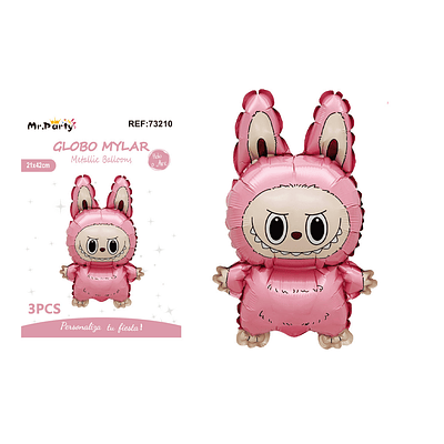 Mini globo metálico Labubu rosa 21*42cm 3pcs