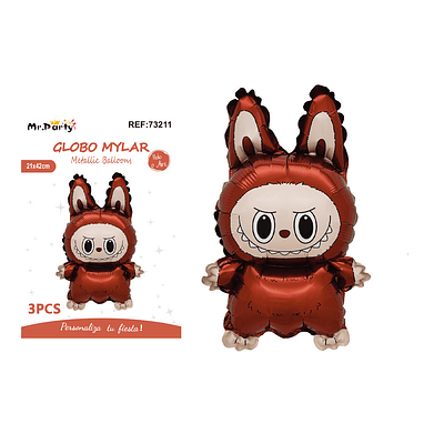 Mini globo metálico Labubu rojo 21*42cm 3pcs