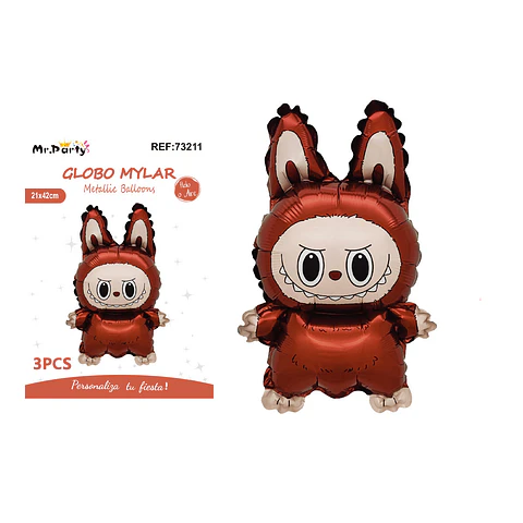 Mini globo metálico Labubu rojo 21*42cm 3pcs