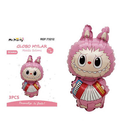 Mini globo metálico Labubu con acordeón 21*42cm 3pcs