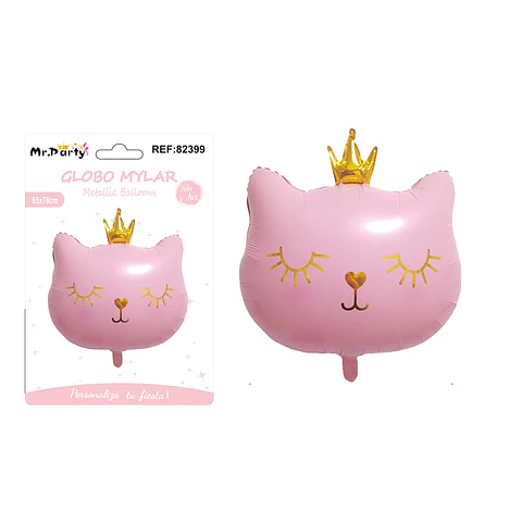 Globo metálico gato rosa con corona 65*76cm