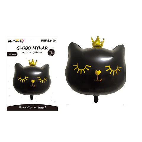 Globo metálico gato negro con corona 65*76cm