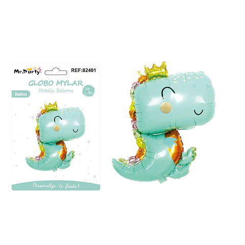 Globo metálico dinosaurio con corona 90*69cm