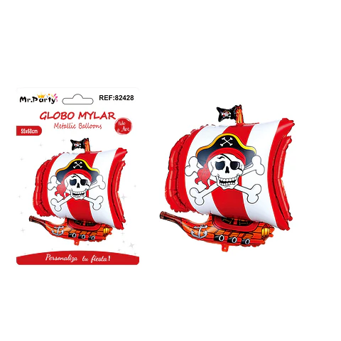 Globo metálico barco pirata rojo 55*68cm