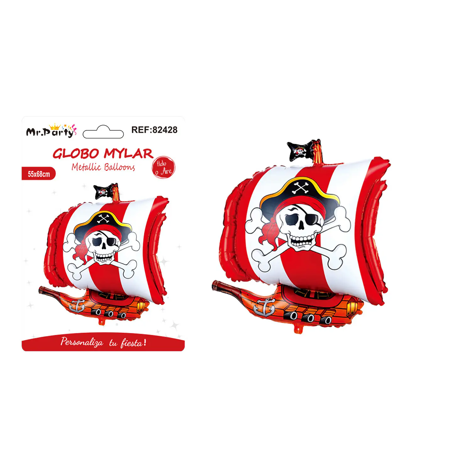 Globo metálico barco pirata rojo 55*68cm 1