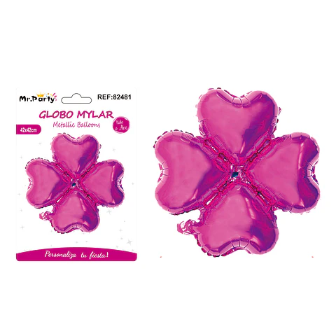 Globo metálico trébol fucsia 42*42cm