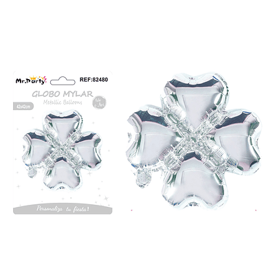 Globo metálico trébol plateado 42*42cm