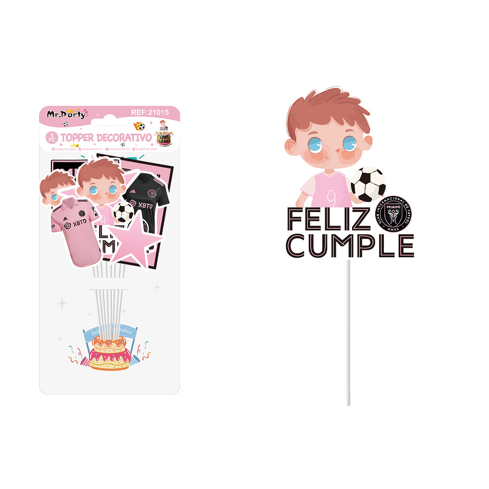 Cake Topper de fútbol Messi de papel 8pcs