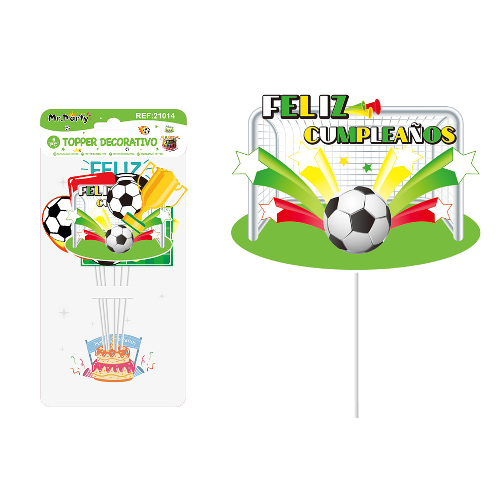 Cake Topper de fútbol de papel 6pcs