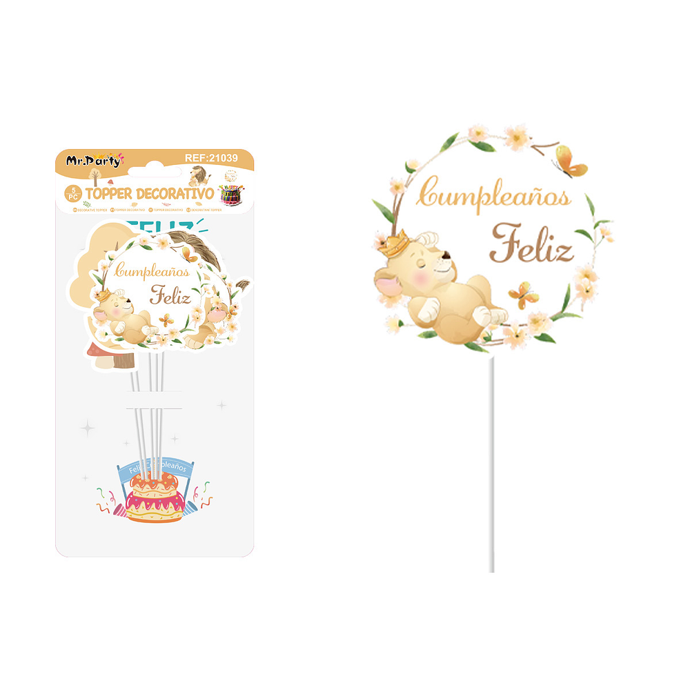 Cake Topper de león con flores 5pcs