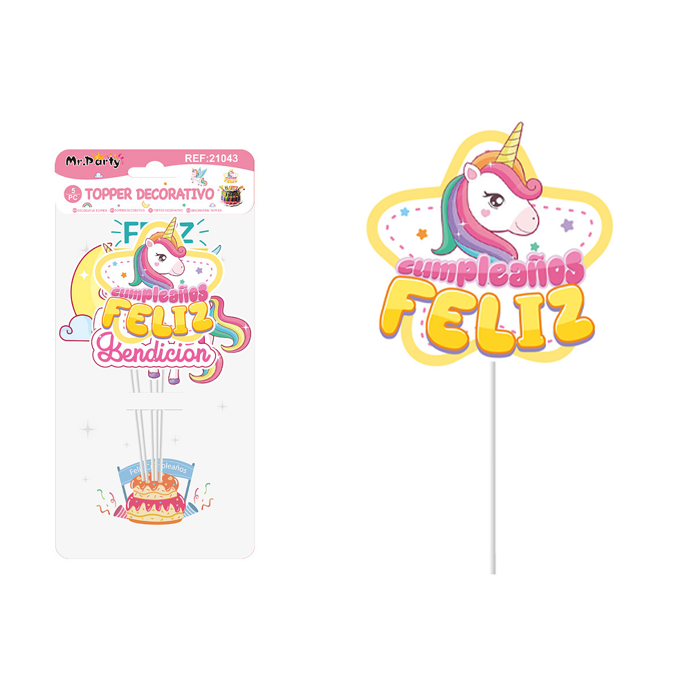 Cake Topper de unicornio de papel 5pcs
