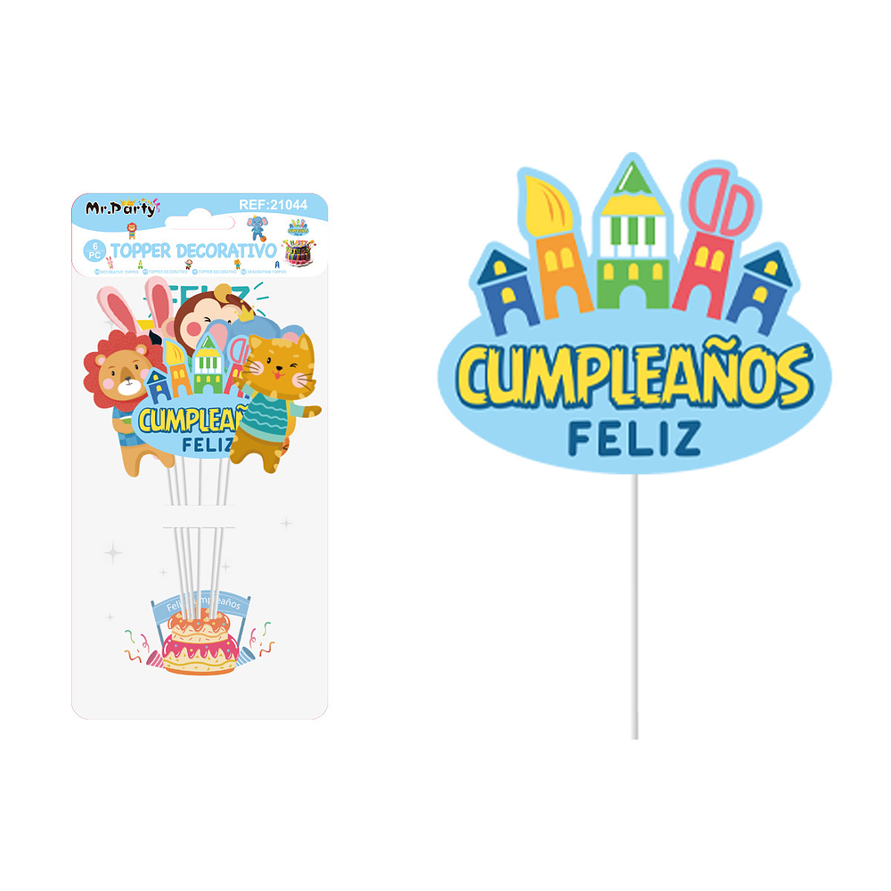 Cake Topper de animales de papel 6pcs