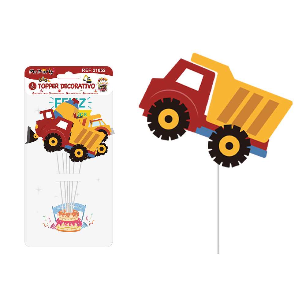 Cake Topper de excavadora de papel 6pcs