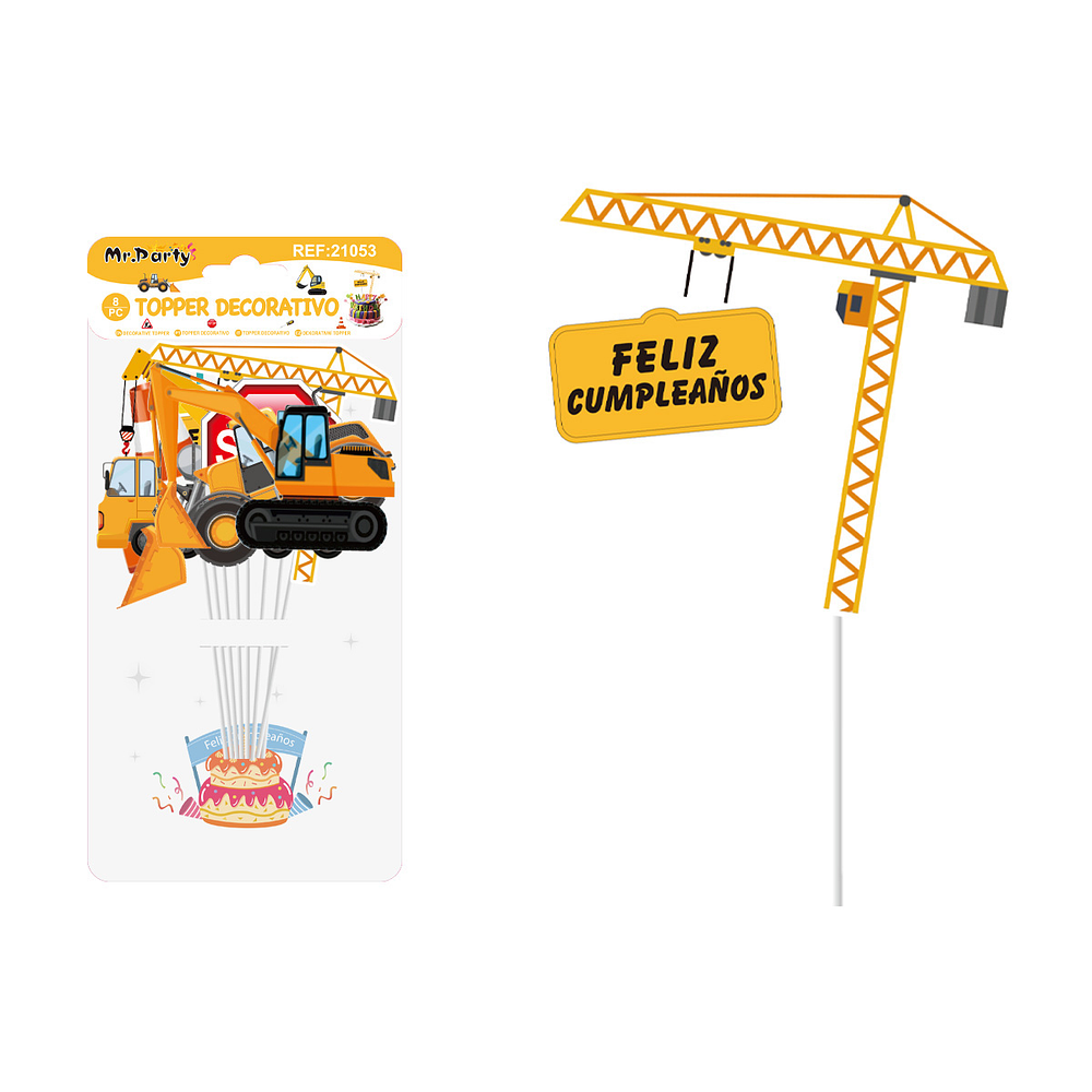 Cake Topper de excavadora de papel 9pcs