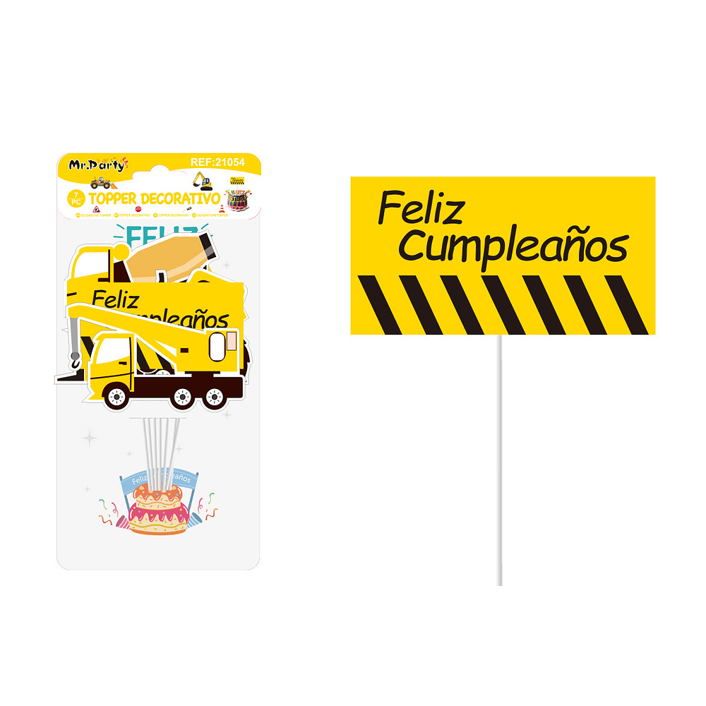 Cake Topper de excavadora de papel 7pcs