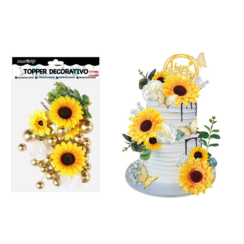 Set topper de decoración girasol para pastel 54pcs
