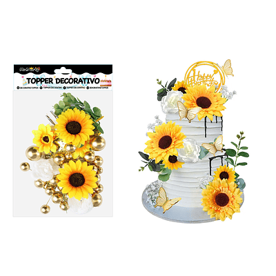 Set topper de decoración girasol para pastel 54pcs