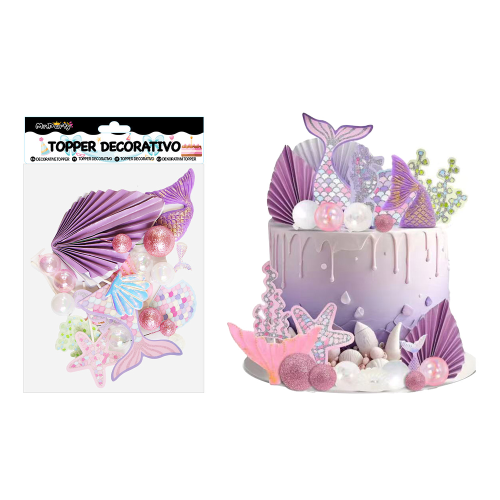 Set topper de decoración sirena para pastel 22pcs