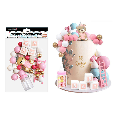 Set topper de decoración baby shower rosa para pastel 24pcs