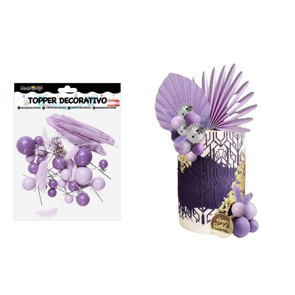 Set topper de decoración morado para pastel 38pcs