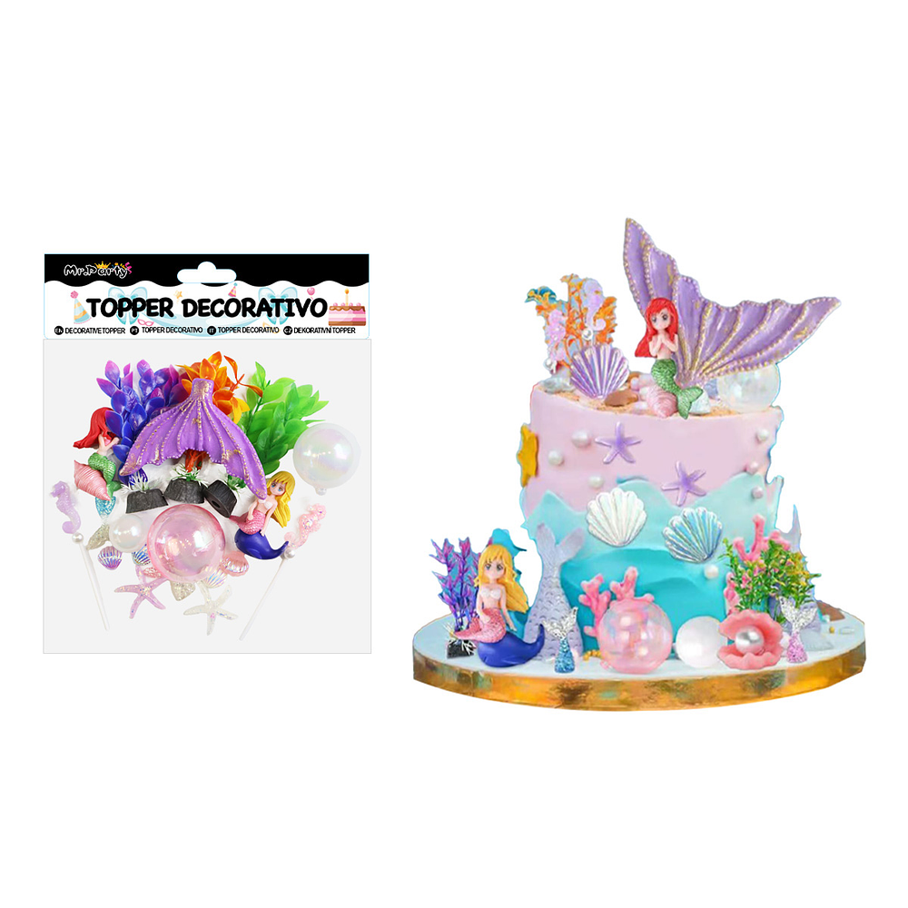 Set topper de decoración sirena para pastel 19pcs