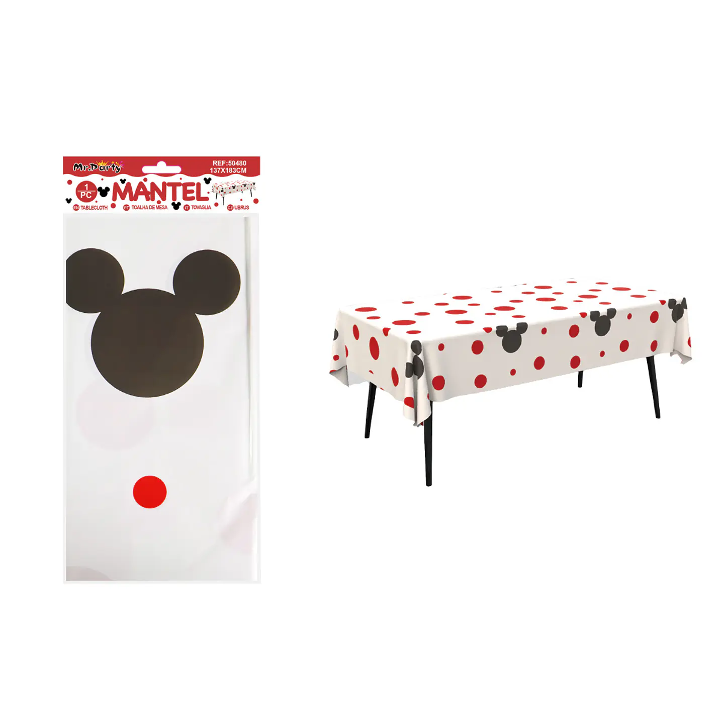 Mantel rojo con lunares y cabeza de Mickey 3137*183cm 1