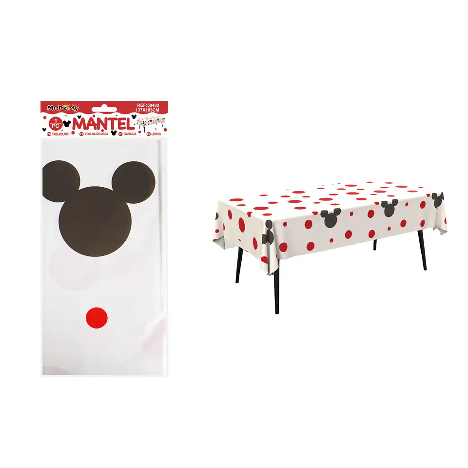 Mantel rojo con lunares y cabeza de Mickey 3137*183cm 1