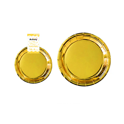 Plato de papel redondo dorado 7 pulgadas 18cm 6pcs