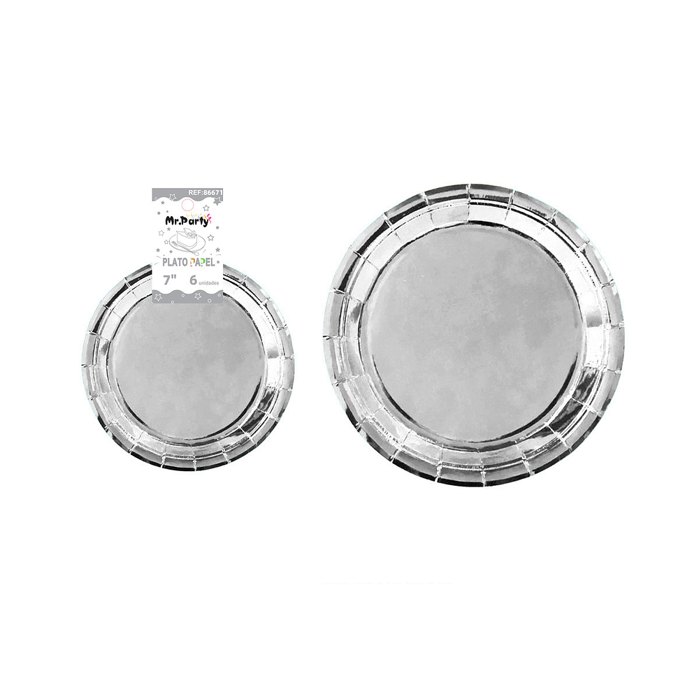 Plato de papel redondo plateado 7 pulgadas 18cm 6pcs