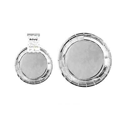 Plato de papel redondo plateado 7 pulgadas 18cm 6pcs