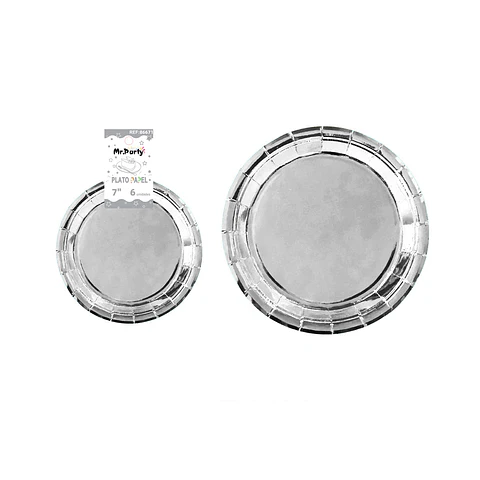 Plato de papel redondo plateado 7 pulgadas 18cm 6pcs