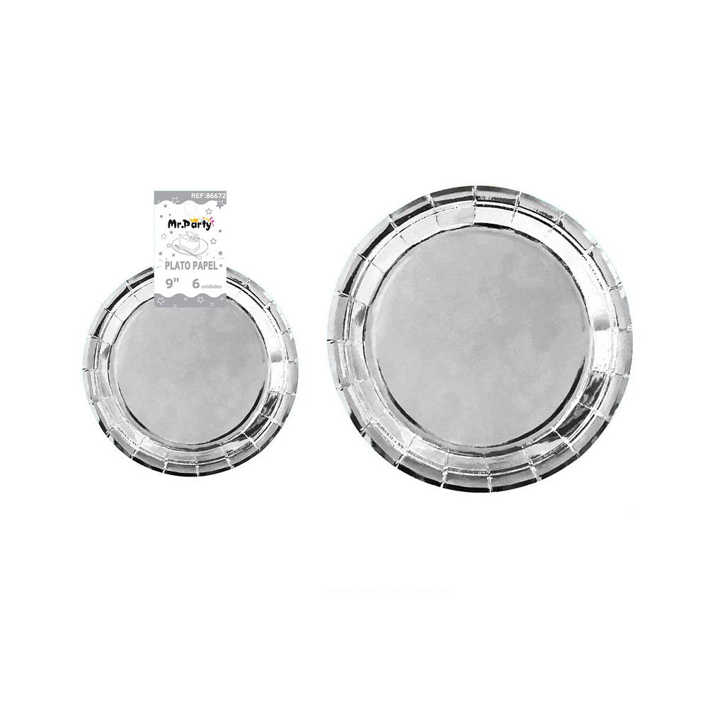 Plato de papel redondo plateado 9 pulgadas 22.86cm 6pcs