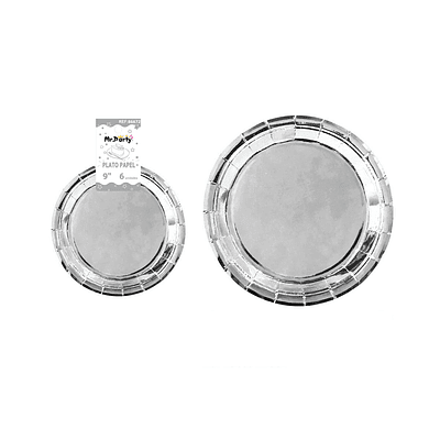 Plato de papel redondo plateado 9 pulgadas 22.86cm 6pcs