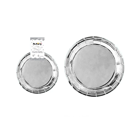Plato de papel redondo plateado 9 pulgadas 22.86cm 6pcs