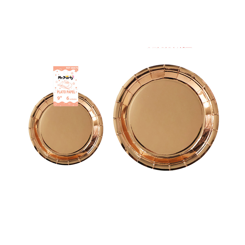 Plato de papel redondo rosa dorado 9 pulgadas 22.86cm 6pcs