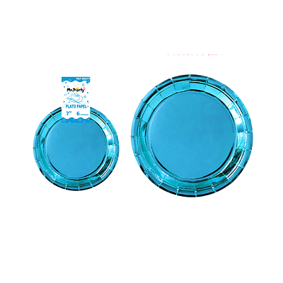 Plato de papel redondo celeste 7 pulgadas 18cm 6pcs