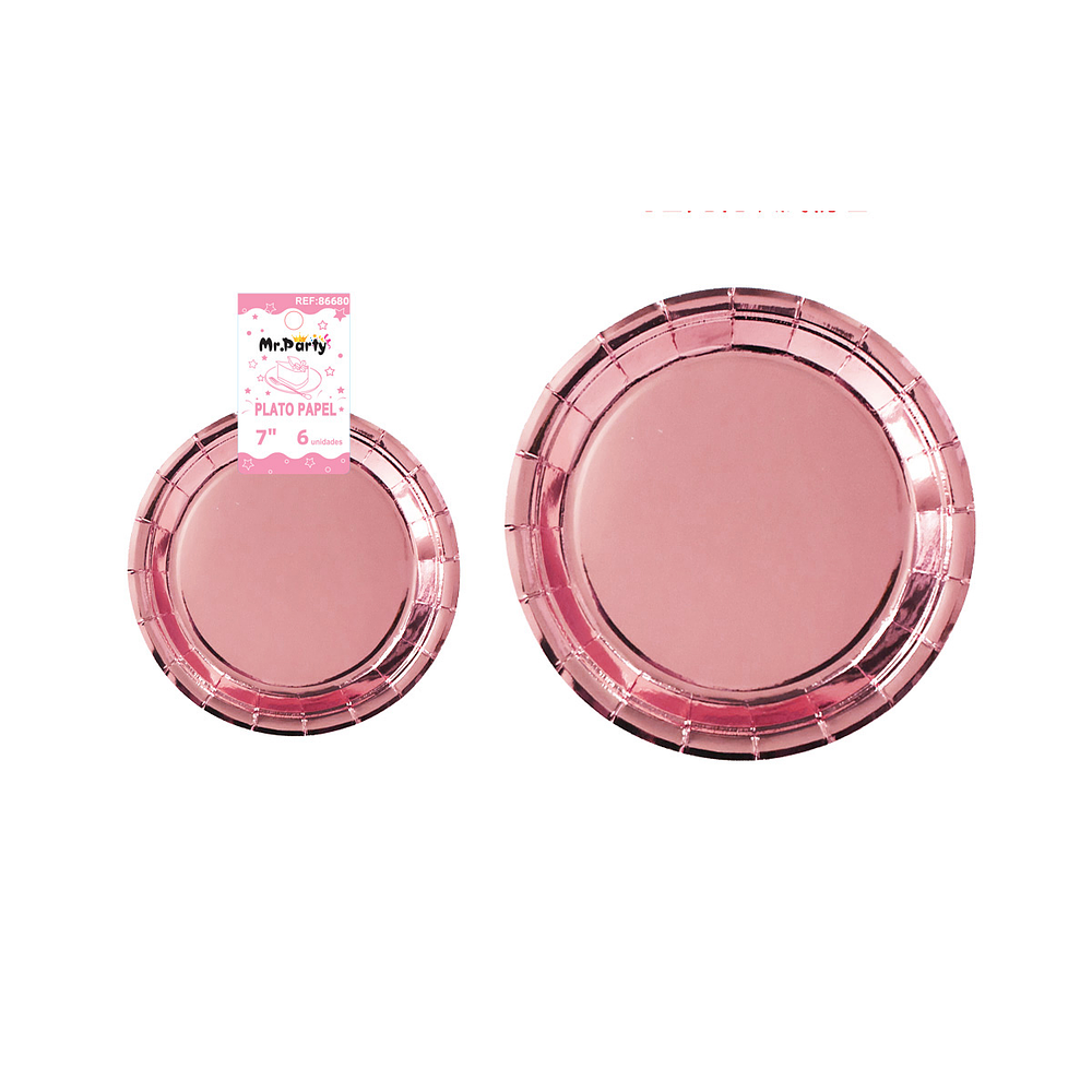 Plato de papel redondo rosa claro 7 pulgadas 18cm 6pcs