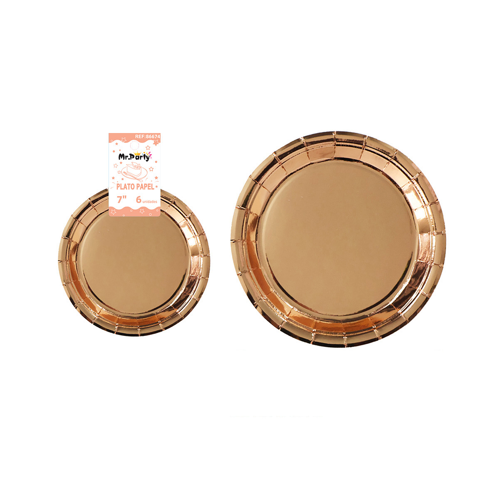 Plato de papel redondo rosa dorado 7 pulgadas 18cm 6pcs