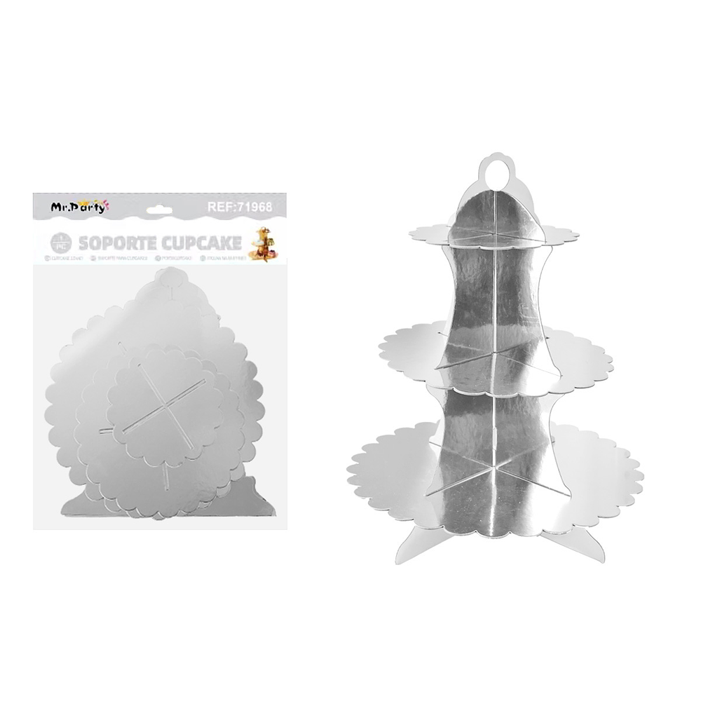 Soporte para pastel de tres niveles plateado