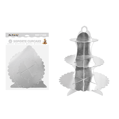 Soporte para pastel de tres niveles plateado