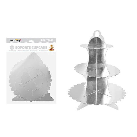 Soporte para pastel de tres niveles plateado