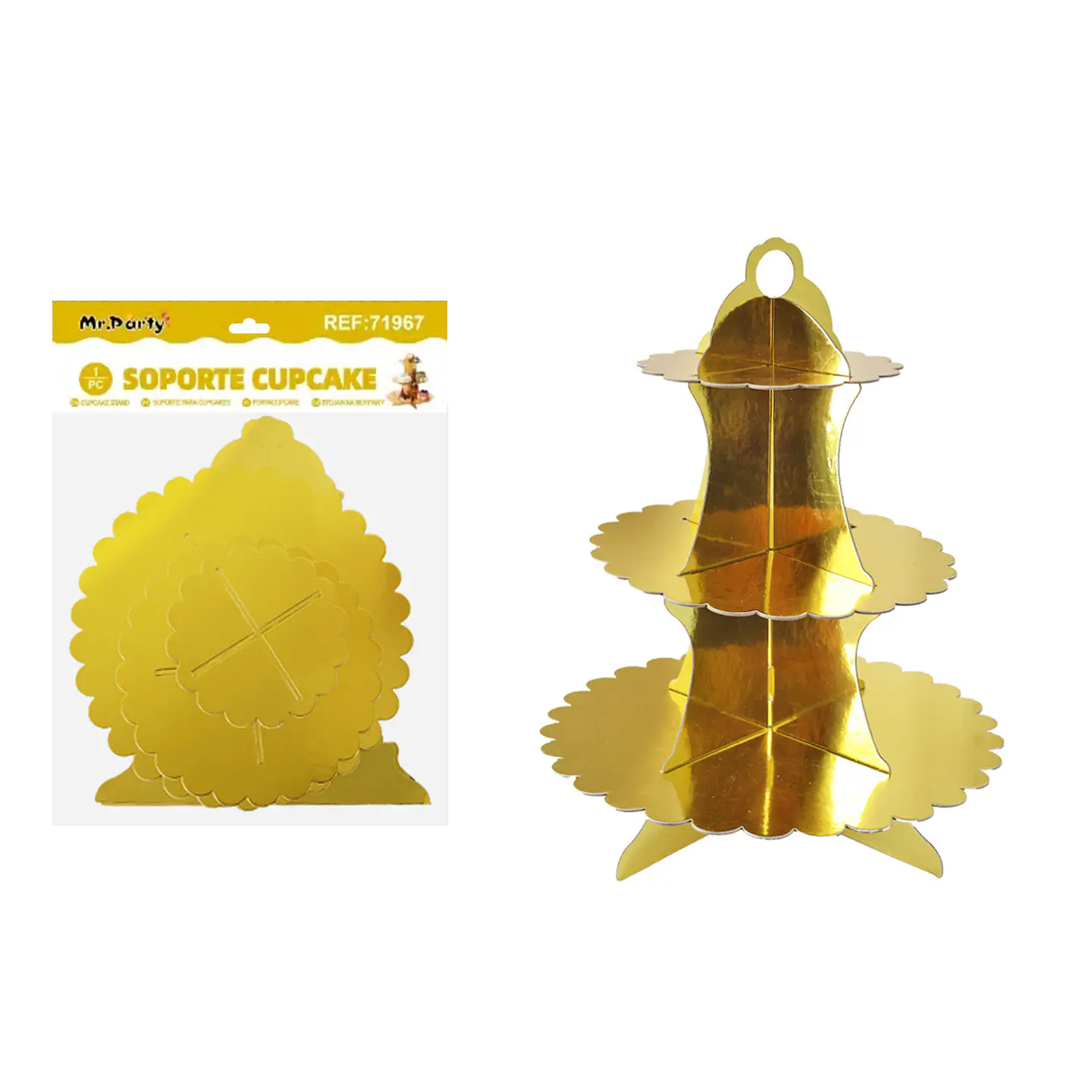 Soporte para pastel de tres niveles dorado 1