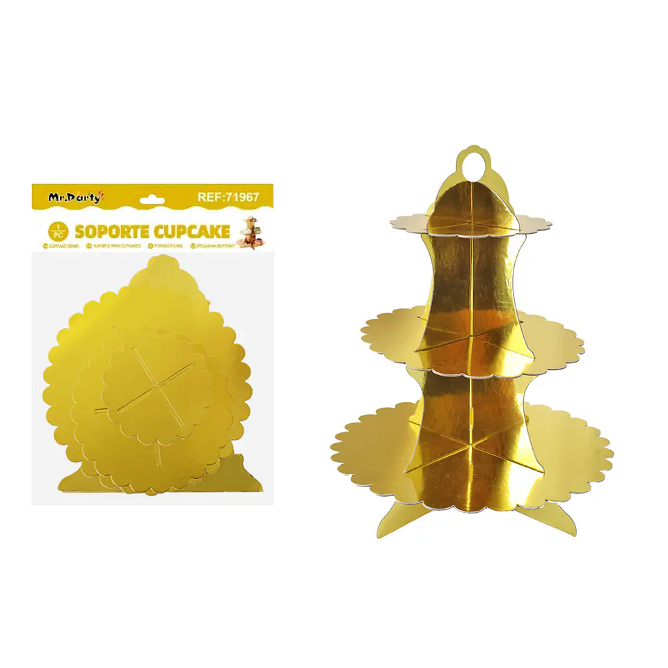 Soporte para pastel de tres niveles dorado 1