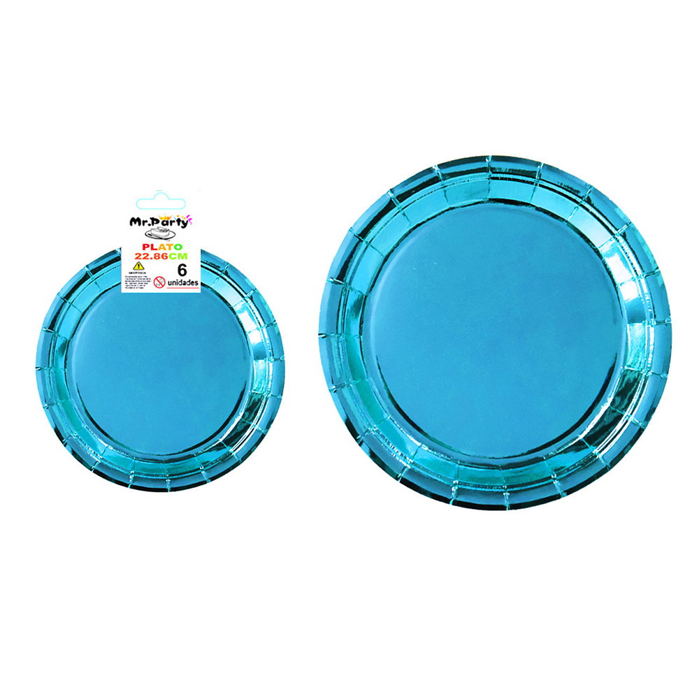 Plato de papel redondo celeste 9 pulgadas 22.86cm 6pcs