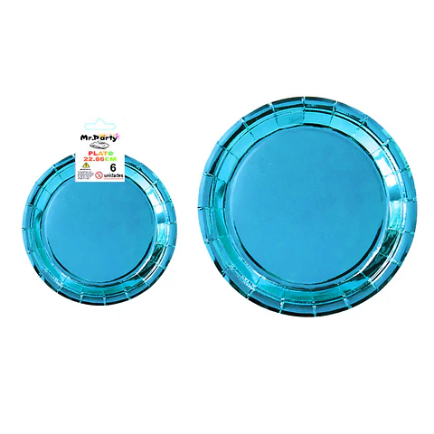 Plato de papel redondo azul 9 pulgadas 22.86cm 6pcs