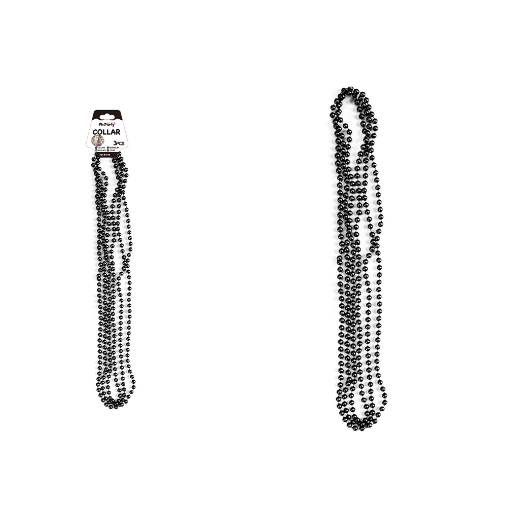 Collar decorativo de cuentas negro 80cm 3pcs